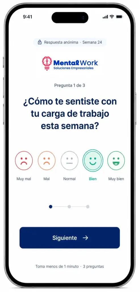 Encuesta de pulso laboral anónima desde el celular — medición de clima laboral en tiempo real de MentalWork